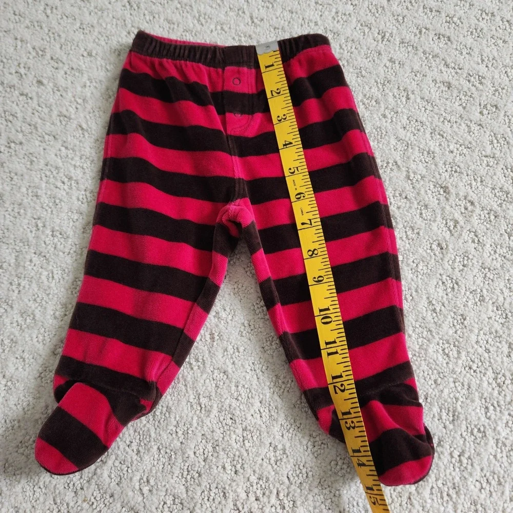 Baby Gap Pink Brown Striped Fleece Footed‎ Pajamas Newborn 3-6 Months